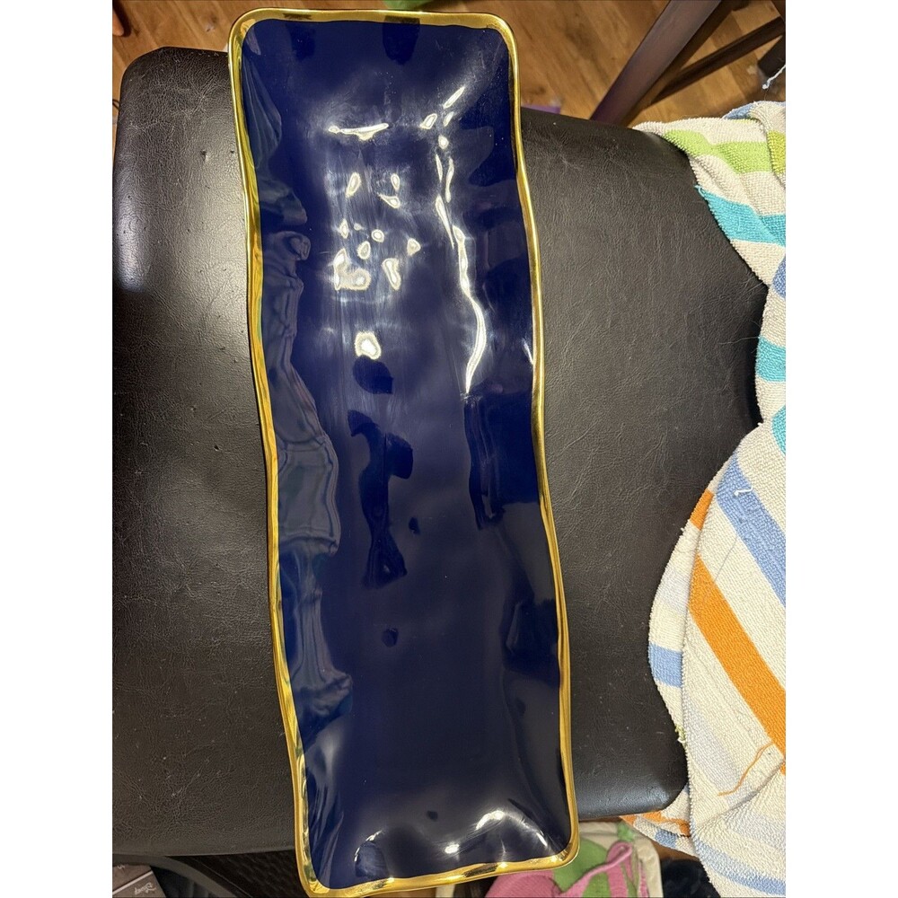 Pampa Bay Sunset by the Sea Rectangular Serving Piece, Blue/Gold